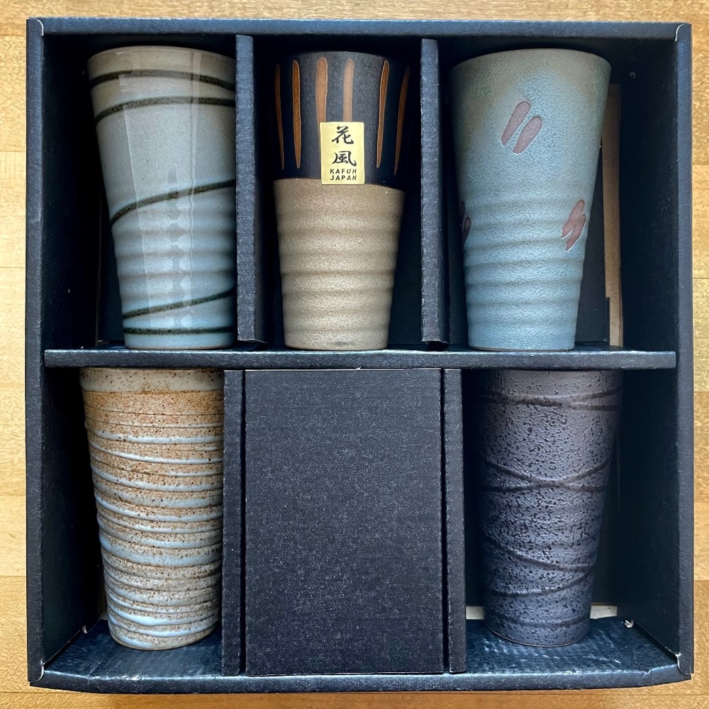 Kafuh Japan ceramic cups set of five in box